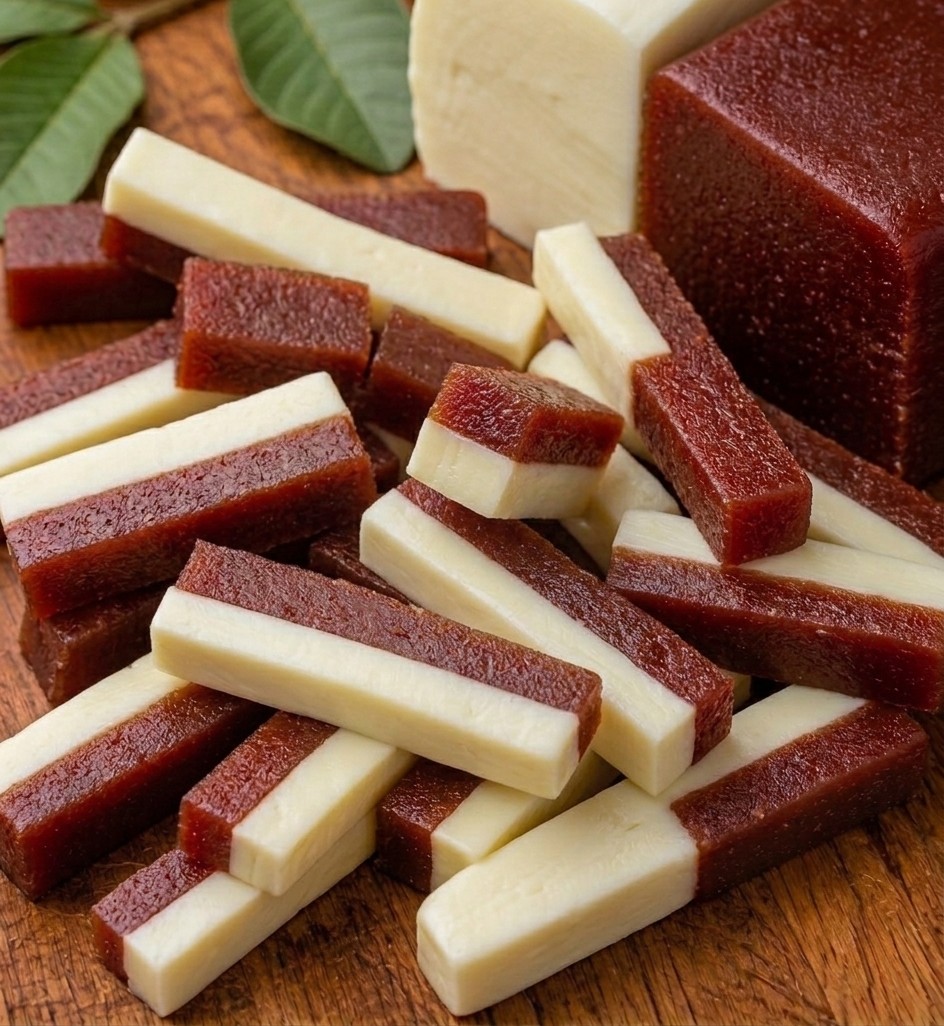 Bastones de queso y dulce de guayaba en capas, el relleno de Guayaba y Queso.