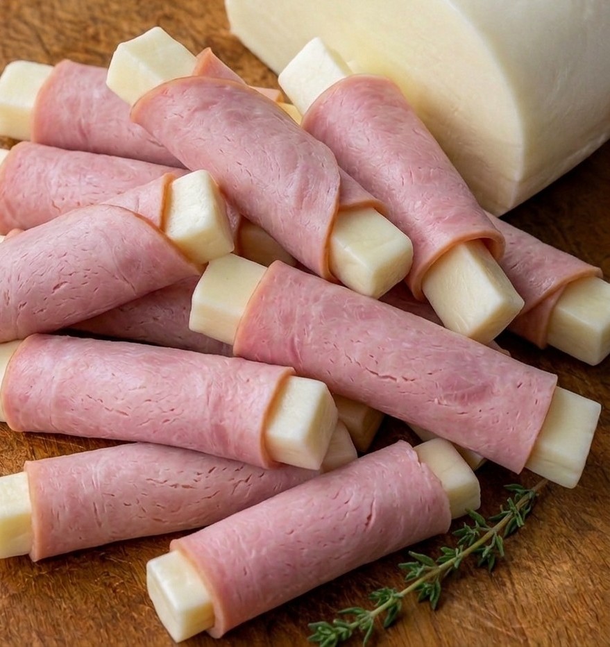Bastones de queso envueltos en jamón, el relleno de Jamón y Queso.